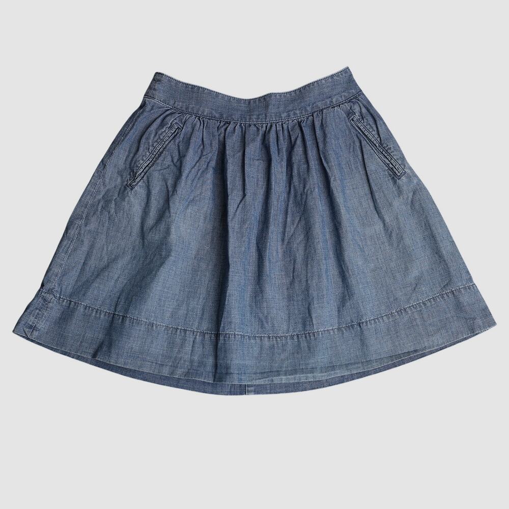 Women's Classic Preppy High-Waisted  Denim Pleated Mini Skirt With Pockets - 0